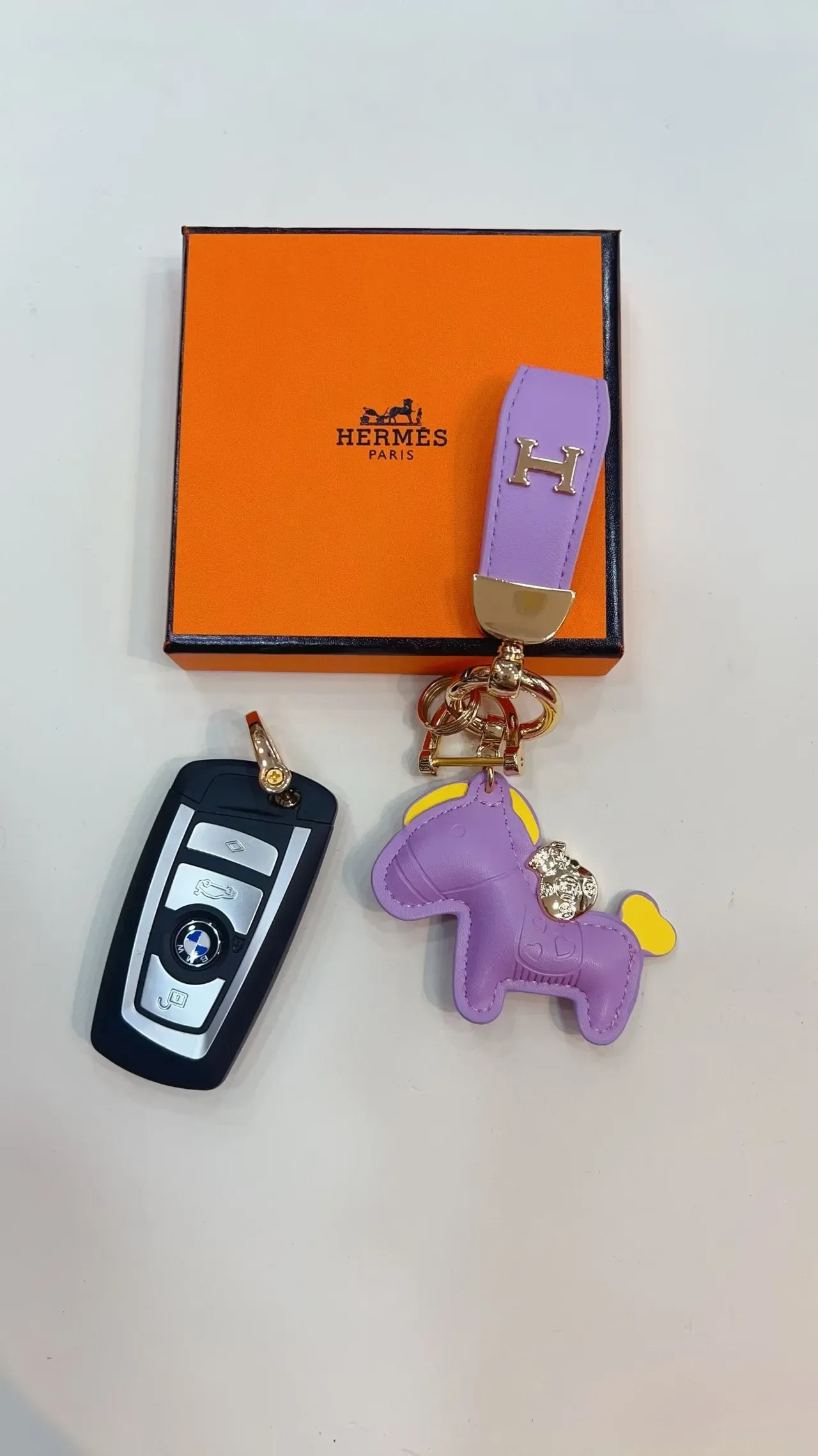 Hermès Rodeo Orange Blue Leather Horse Charm H-Logo Strap Handbag 4
