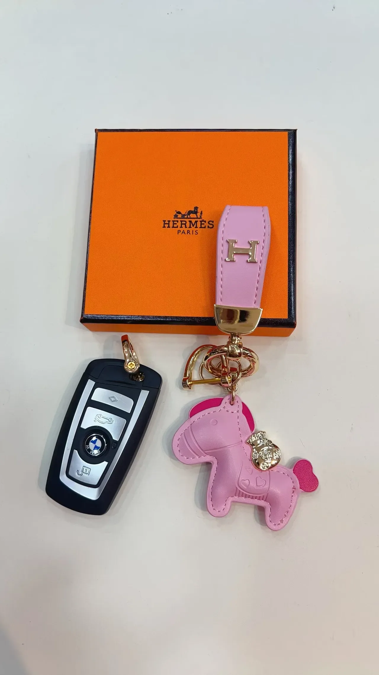 Hermès Rodeo Orange Blue Leather Horse Charm H-Logo Strap Handbag 5