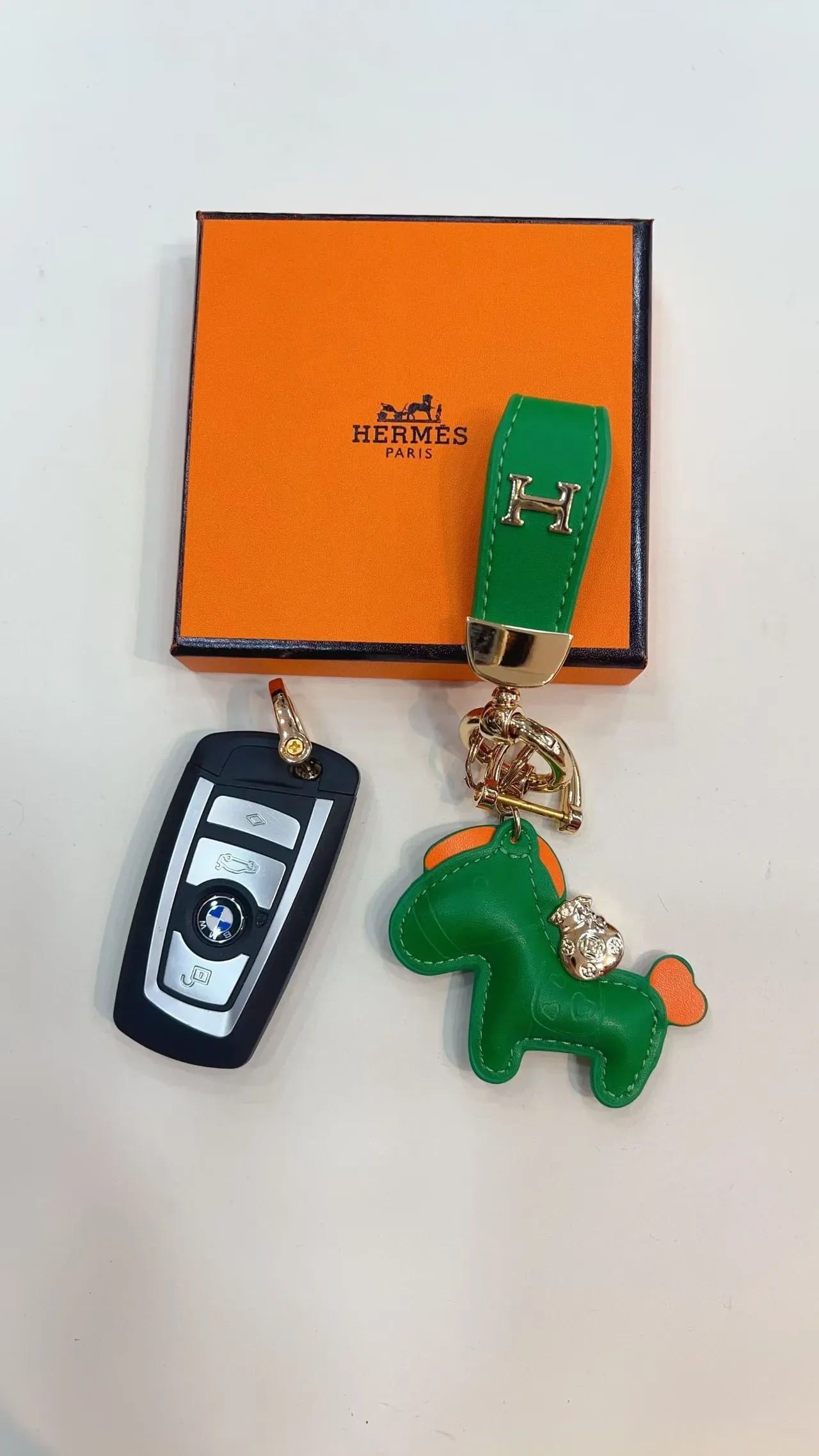 Hermès Rodeo Orange Blue Leather Horse Charm H-Logo Strap Handbag 6