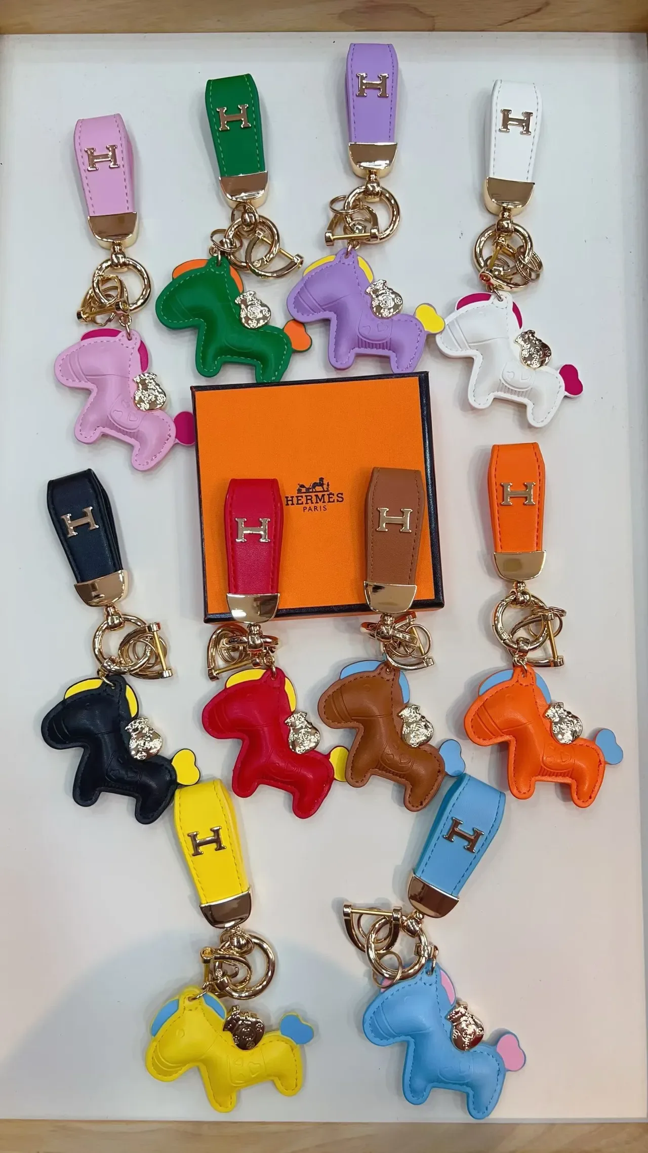 Hermès Rodeo Orange Blue Leather Horse Charm H-Logo Strap Handbag 8