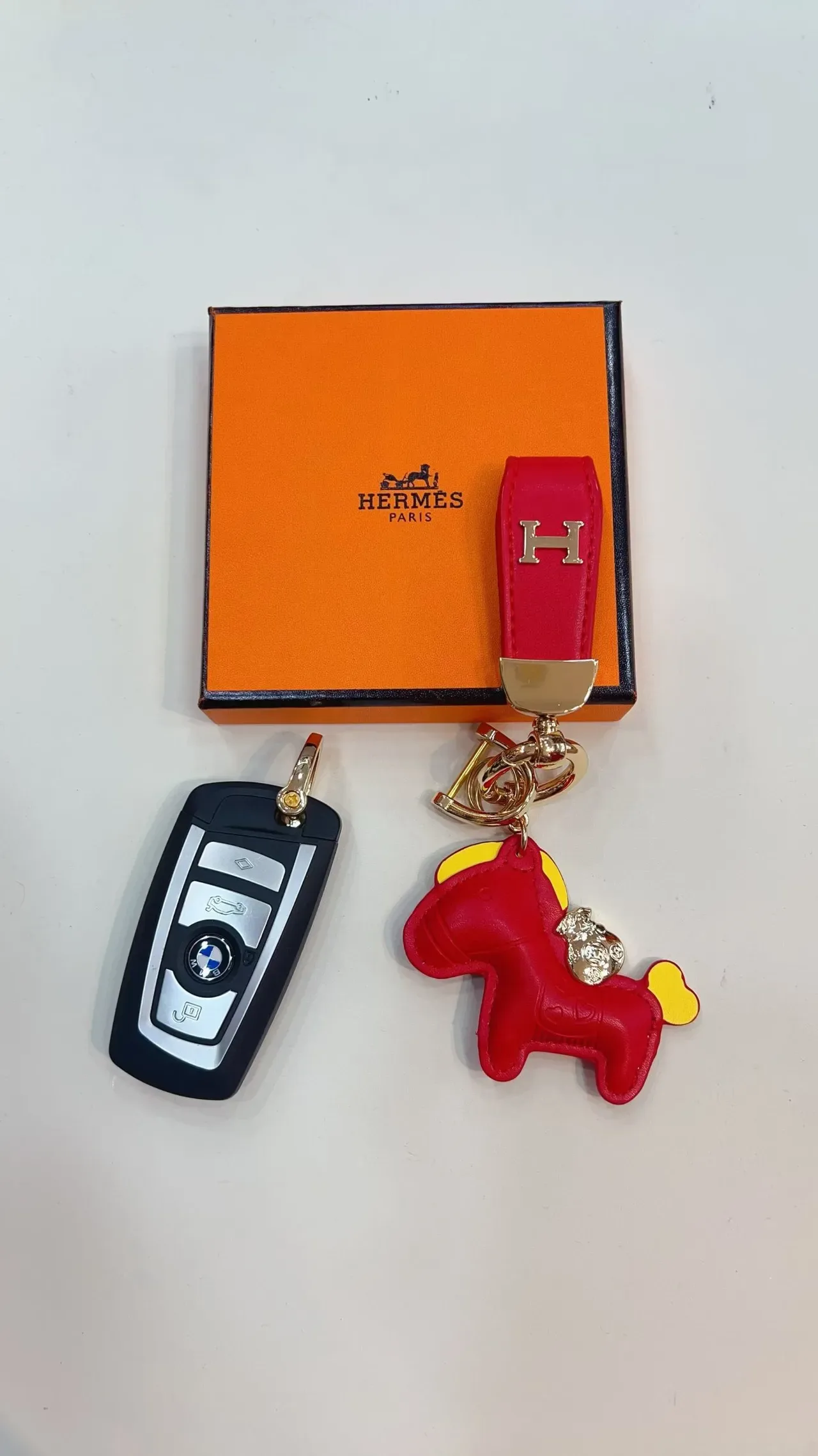 Hermès Rodeo Orange Blue Leather Horse Charm H-Logo Strap Handbag 9