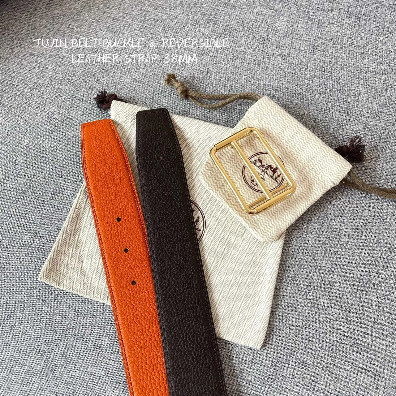 Hermès Twin Buckle Reversible Ceinture en cuir noir et orange réversible 8