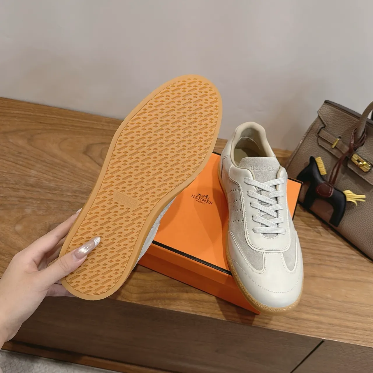 Hermès Two-Tone Perforated Leather Suede Sneakers 2