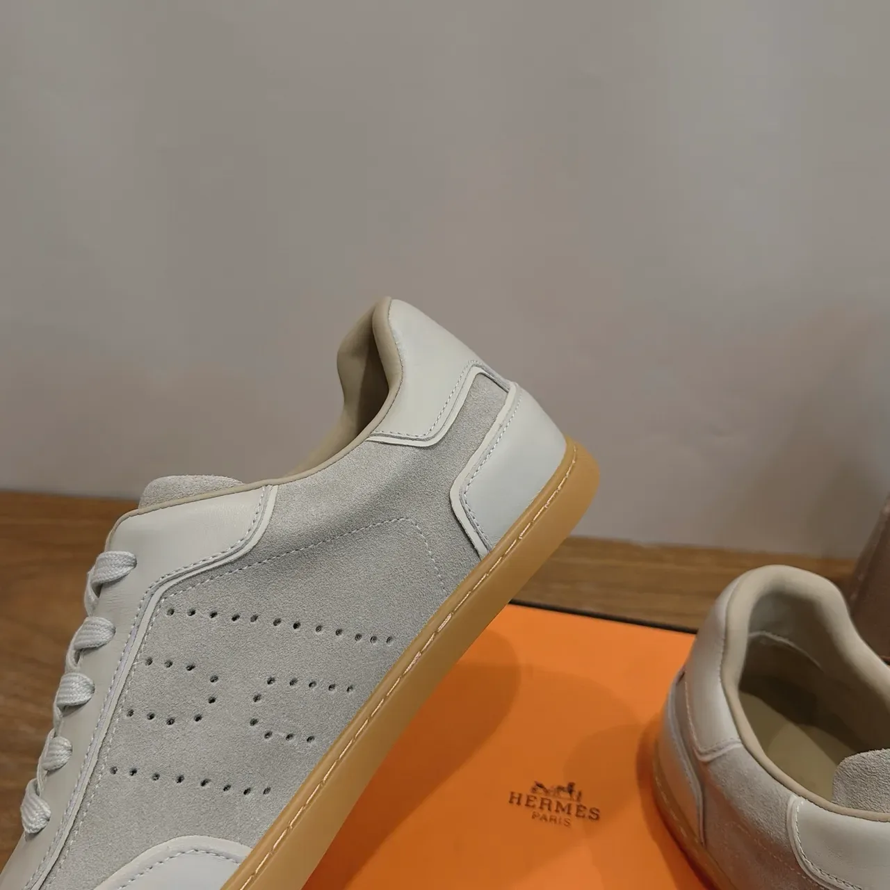 Hermès Two-Tone Perforated Leather Suede Sneakers 4