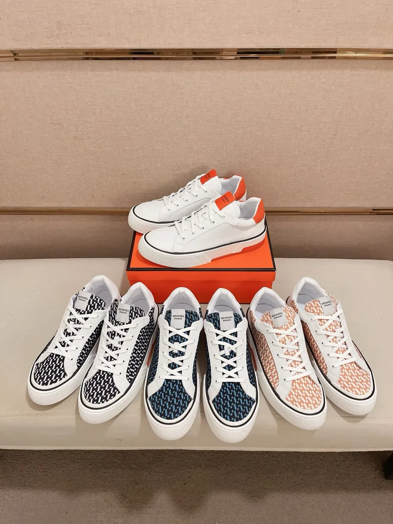 Hermès White and Orange Platform Sneaker 2