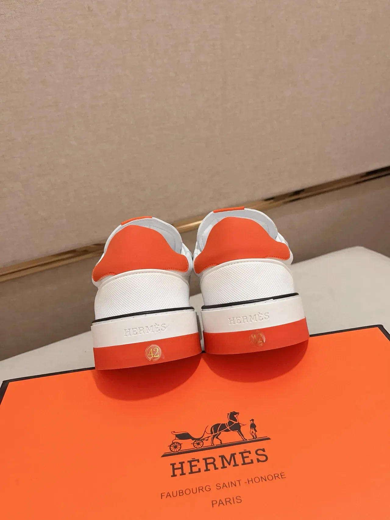 Hermès White and Orange Platform Sneaker 4