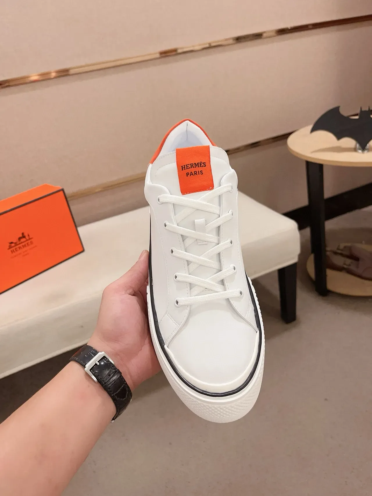 Hermès White and Orange Platform Sneaker 6