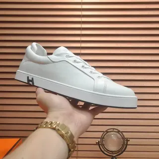 Hermès White Black Minimalist Leather Lifestyle Sneakers