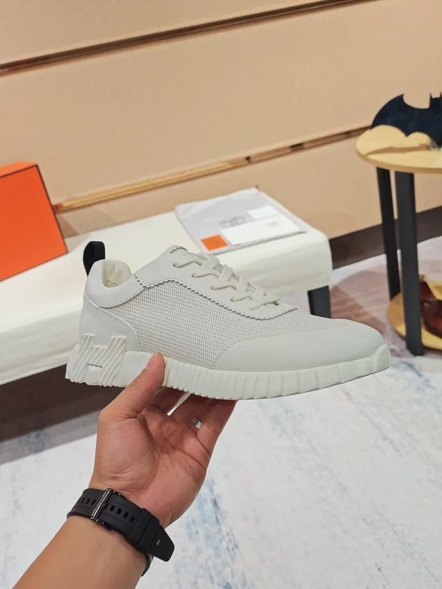 Hermès White Black Sculpted Ridged Sole Mesh And Smooth Leather Upper Lifestyle Sneakers 4