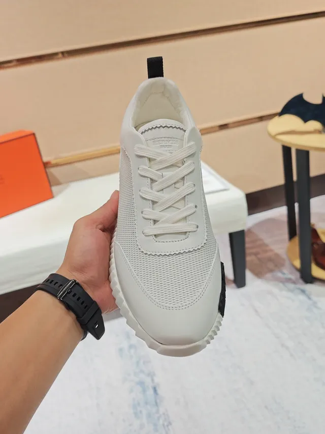 Hermès White Black Sculpted Ridged Sole Mesh And Smooth Leather Upper Lifestyle Sneakers 5