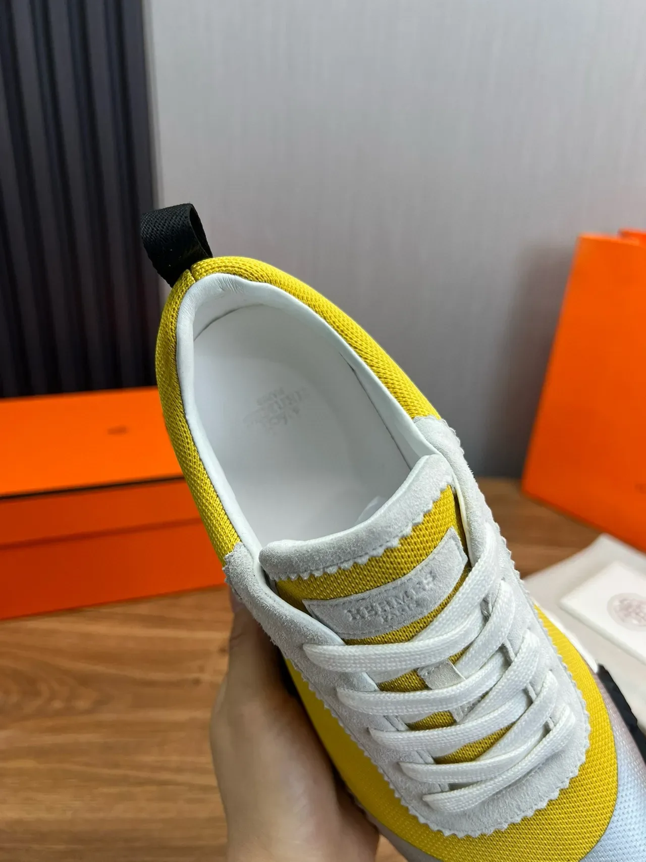 Hermès Yellow Silver Color-Blocked Sculpted Sole Sneakers 8