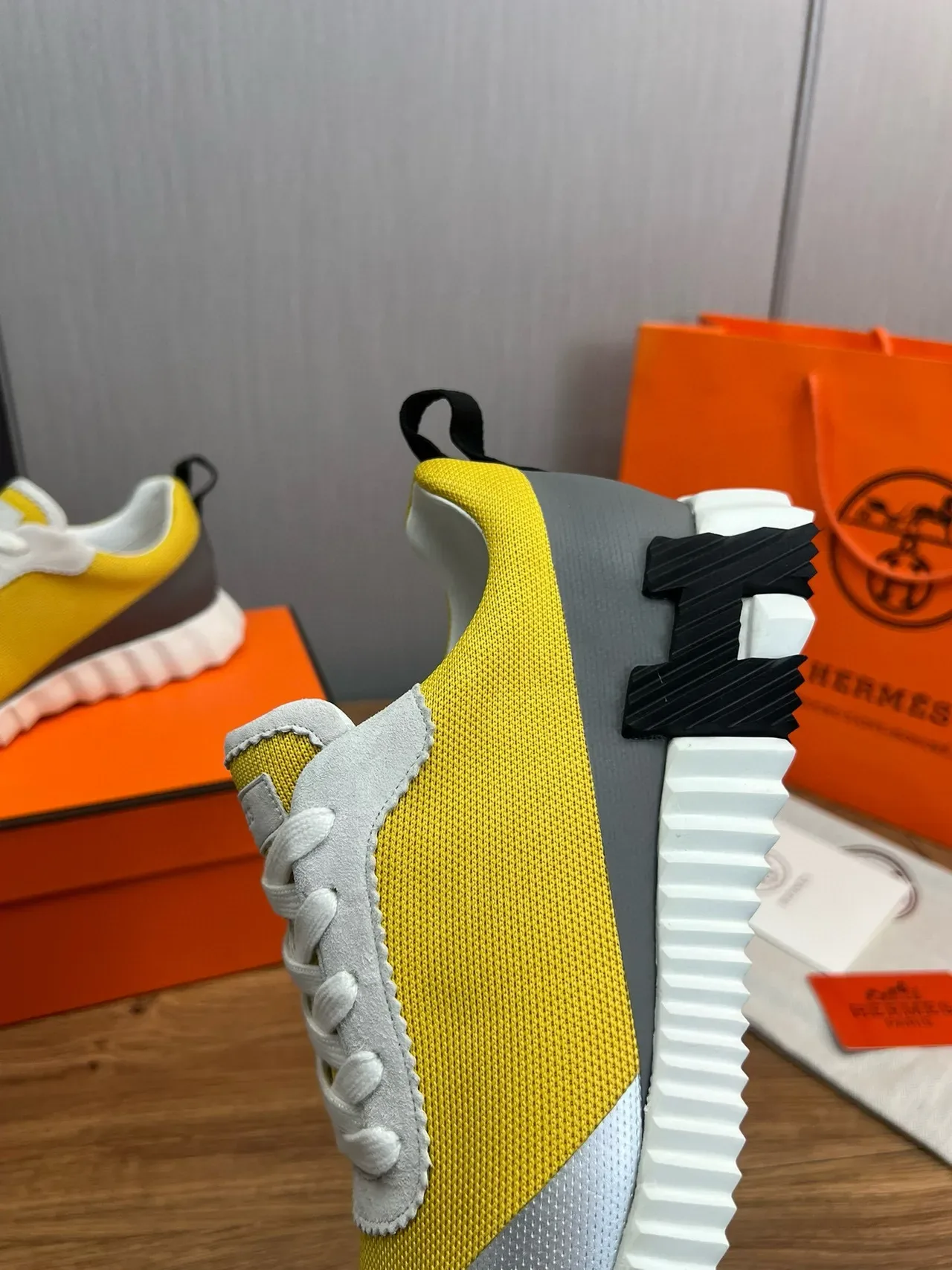 Hermès Yellow Silver Color-Blocked Sculpted Sole Sneakers 11