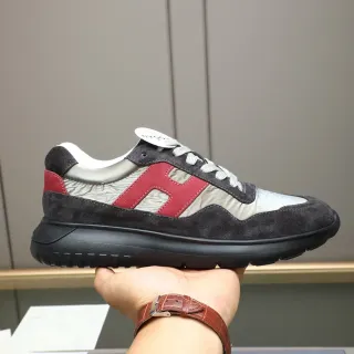 Hogan Black Red Oversized H-Logo Suede And Crinkled Textile Paneling Lifestyle Sneakers
