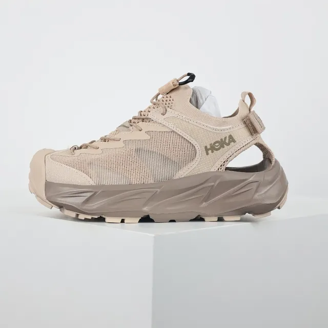 Hoka Beige Brown Open-Mesh Upper Integrated Heel Strap Sneakers 9