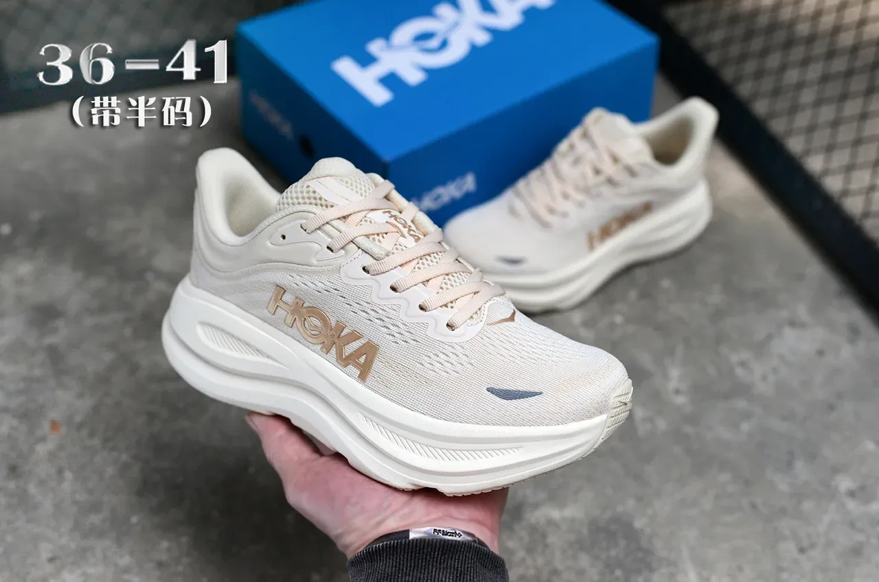 Hoka Beige Gold Engineered Knit Upper Sculpted White Midsole Running Shoes 3
