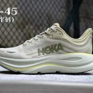 Hoka Beige Verde Parte Superior de Tejido Ingenieril Suela de Amortiguación Gruesa Zapatos de Running