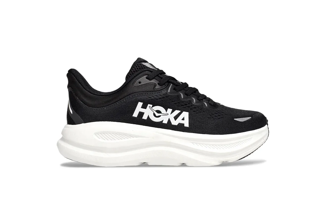 Hoka Black White Engineered Mesh Upper Thick Midsole Running Shoes 2