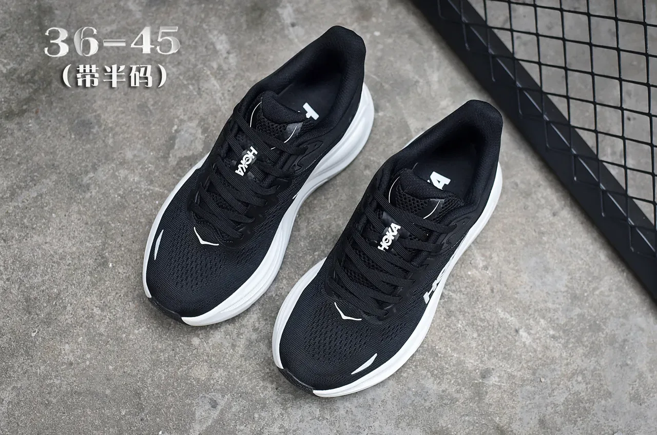 Hoka Black White Engineered Mesh Upper Thick Midsole Running Shoes 4