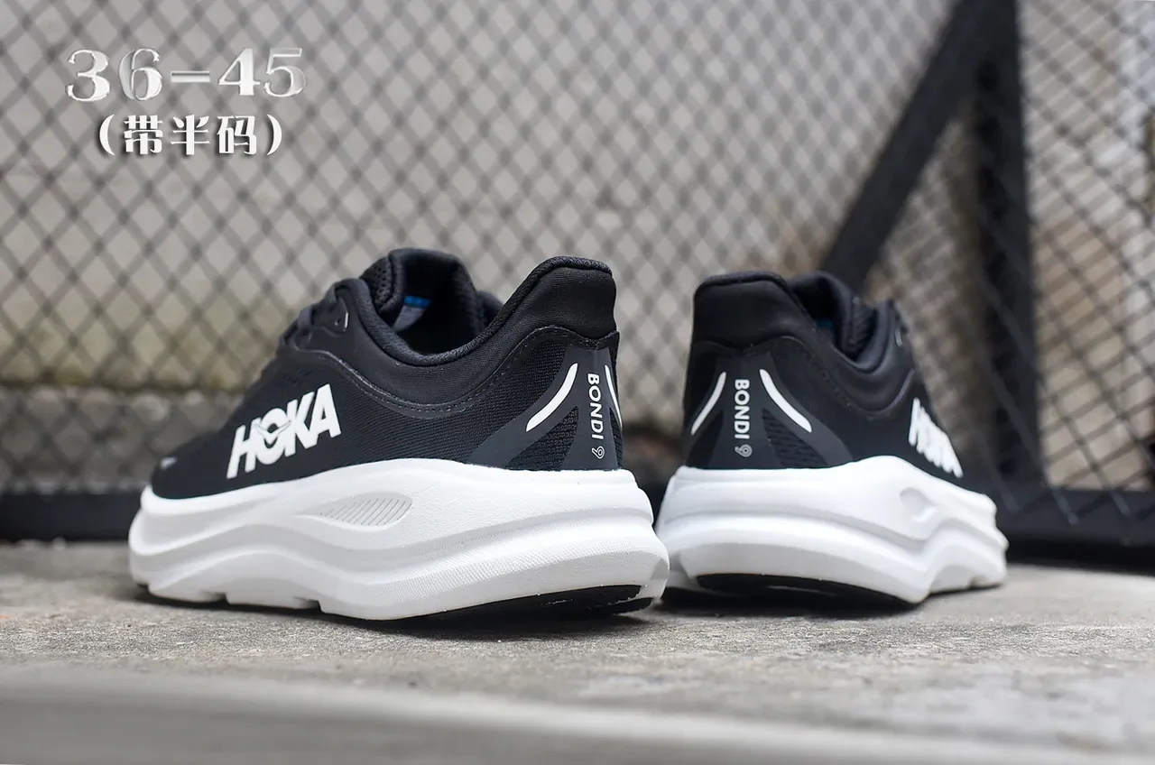 Hoka Black White Engineered Mesh Upper Thick Midsole Running Shoes 6