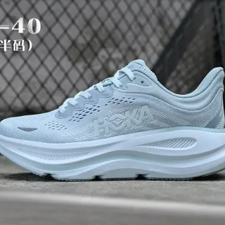 Hoka Blue White Maximalist Cushioning Engineered Mesh Upper Running Shoes