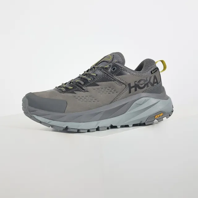 Hoka Cinza Amarelo Low-Top Trail Silhouette Suede e Malha Superior Tênis de Corrida 9