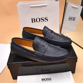 Hugo Boss Black Beige Pebbled Leather Penny Strap Loafer