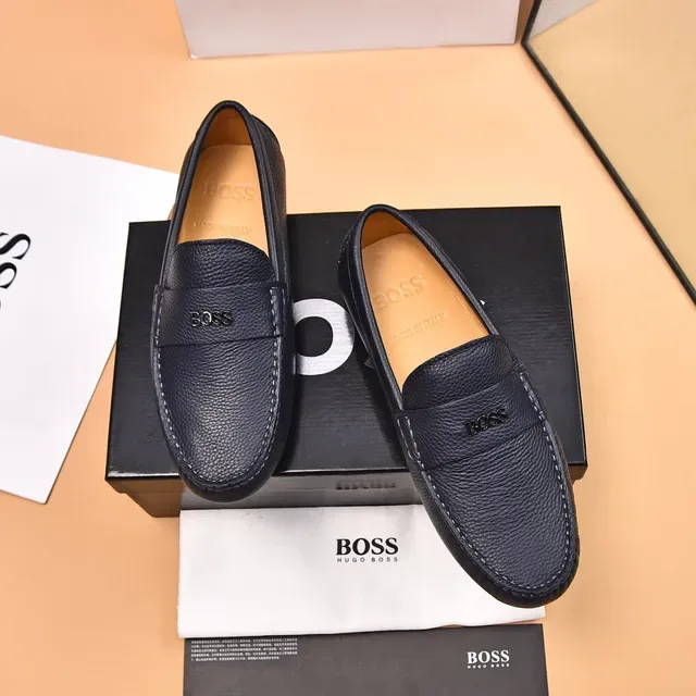 Hugo Boss Black Beige Pebbled Leather Penny Strap Loafer 2