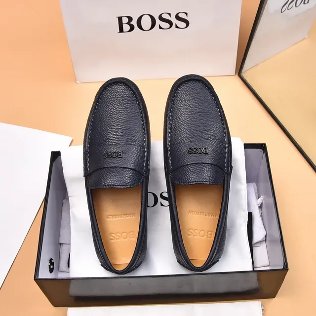 Hugo Boss Black Beige Pebbled Leather Penny Strap Loafer 3