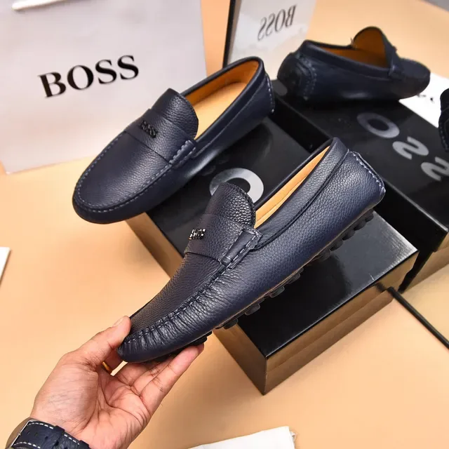 Hugo Boss Black Beige Pebbled Leather Penny Strap Loafer 4