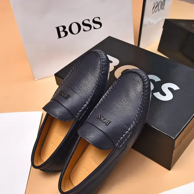 Hugo Boss Black Beige Pebbled Leather Penny Strap Loafer 8