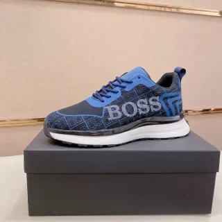 Hugo Boss Black Blue Knit Mesh Upper Geometric Overlay Lifestyle Sneakers