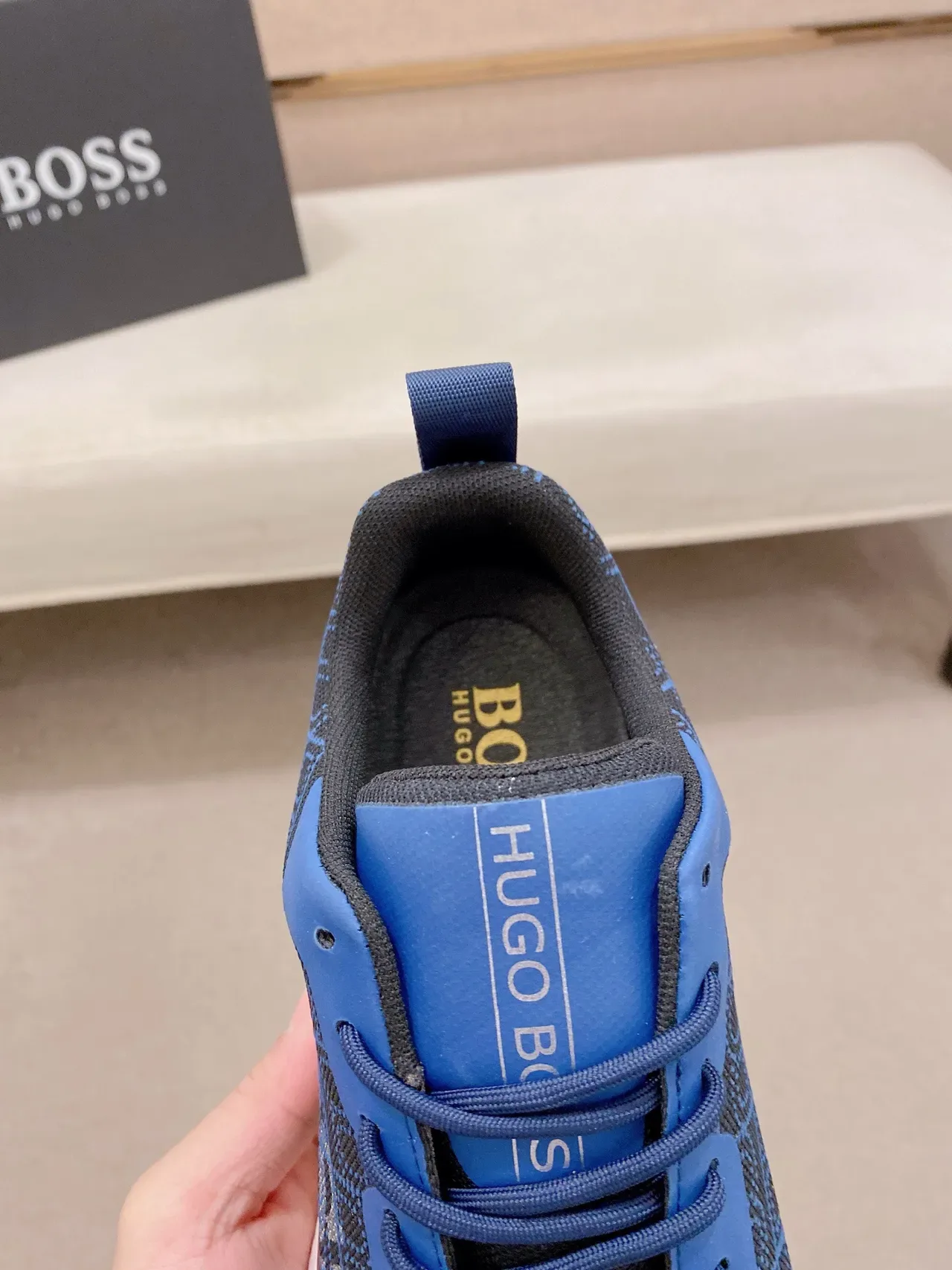 Hugo Boss Noir Bleu Tricot Maille Supérieure Superposition Géométrique Sneakers Lifestyle 6