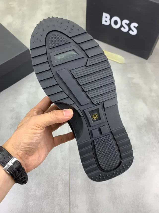 Hugo Boss Black White Suede And Mesh Upper Contrast Midsole Sneakers 2