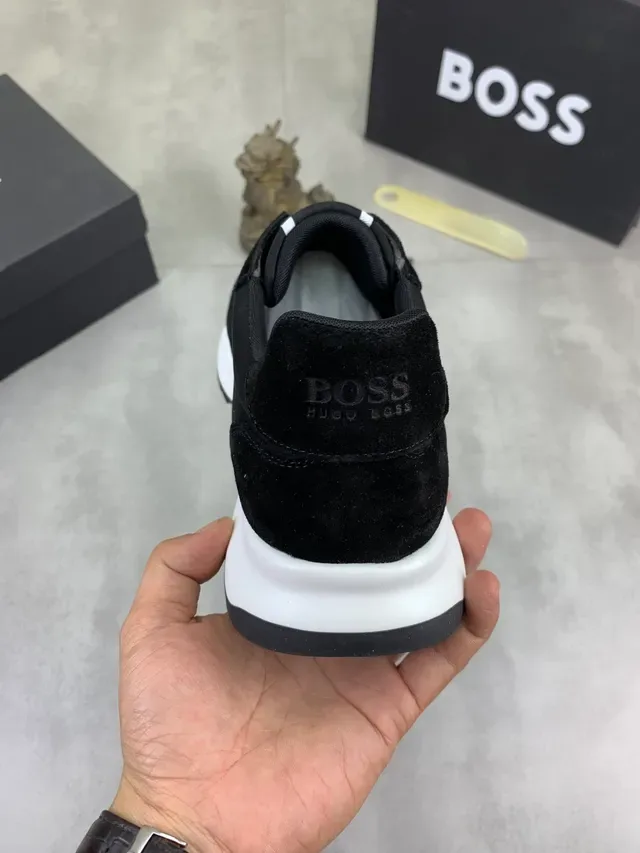 Hugo Boss Black White Suede And Mesh Upper Contrast Midsole Sneakers 3