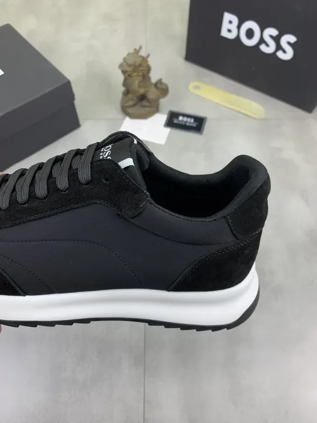Hugo Boss Black White Suede And Mesh Upper Contrast Midsole Sneakers 4