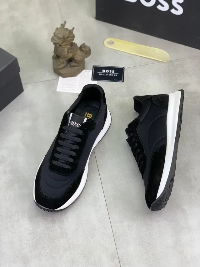Hugo Boss Black White Suede And Mesh Upper Contrast Midsole Sneakers 5