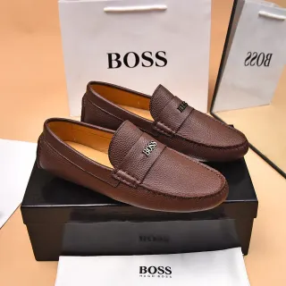 Hugo Boss Brown Beige Pebbled Leather Penny Loafer