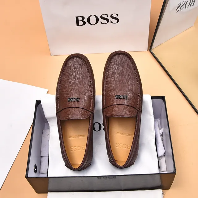 Hugo Boss Loafer en cuir marron beige texturé 3