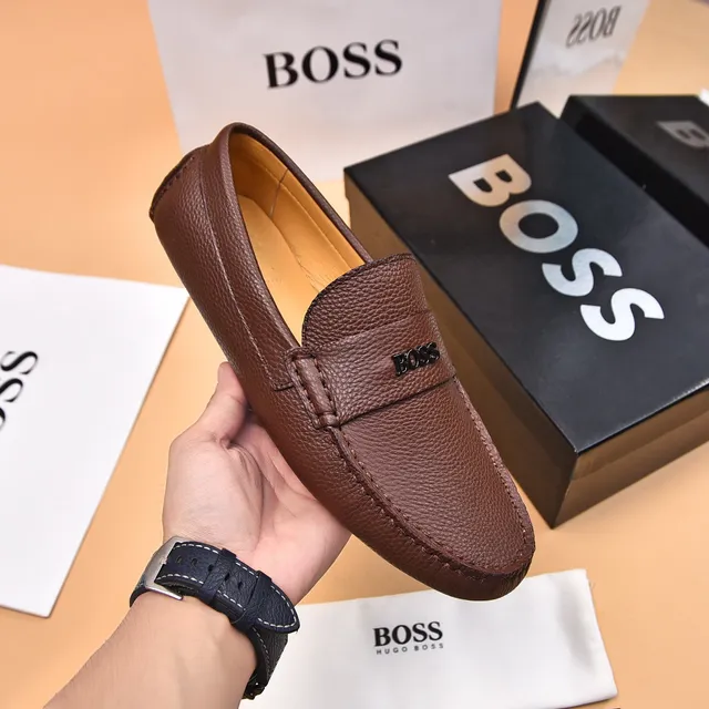 Hugo Boss Loafer en cuir marron beige texturé 5