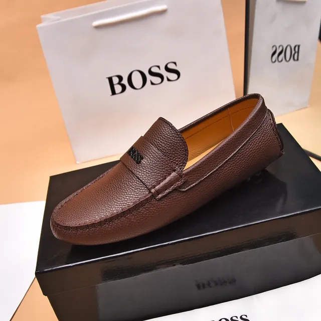 Hugo Boss Loafer en cuir marron beige texturé 6