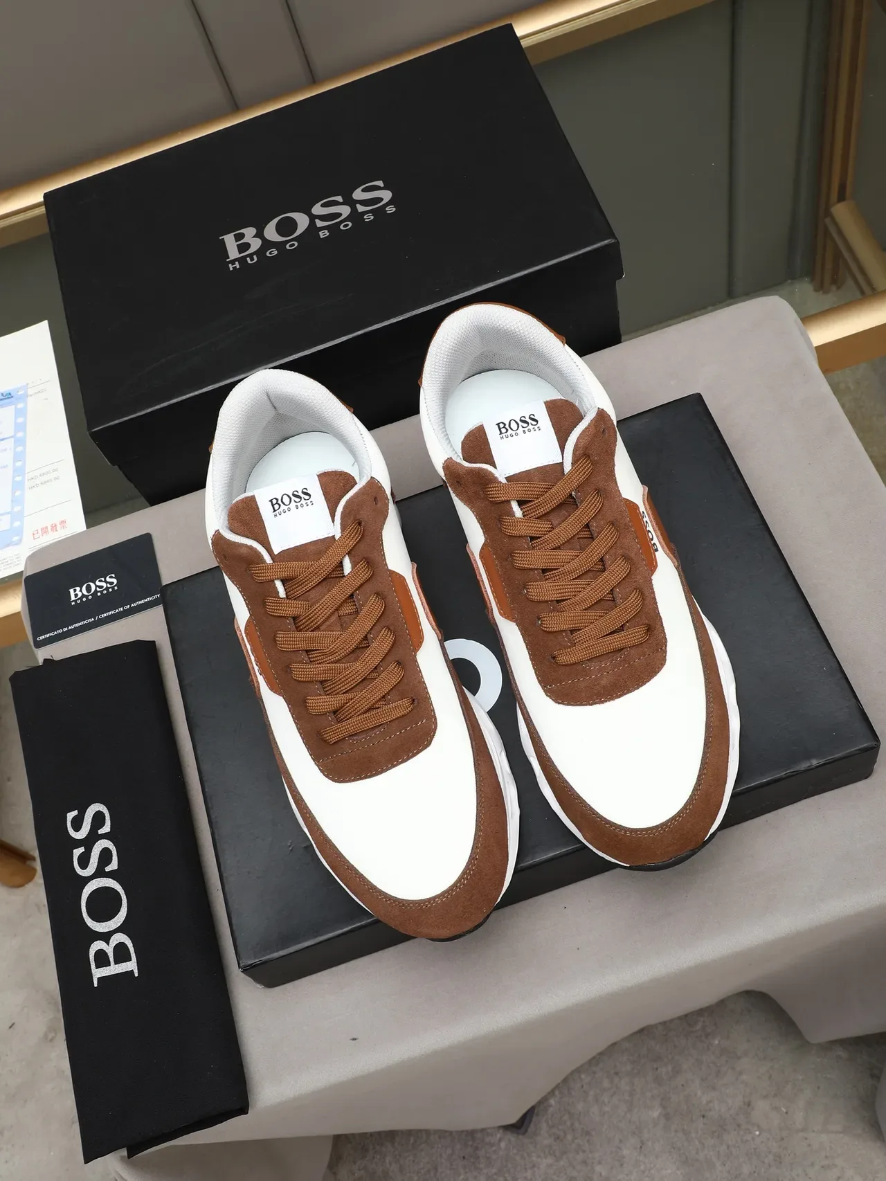 Hugo Boss Lifestyle Sneaker White and Brown Suede Leather Panel Sneakers 2