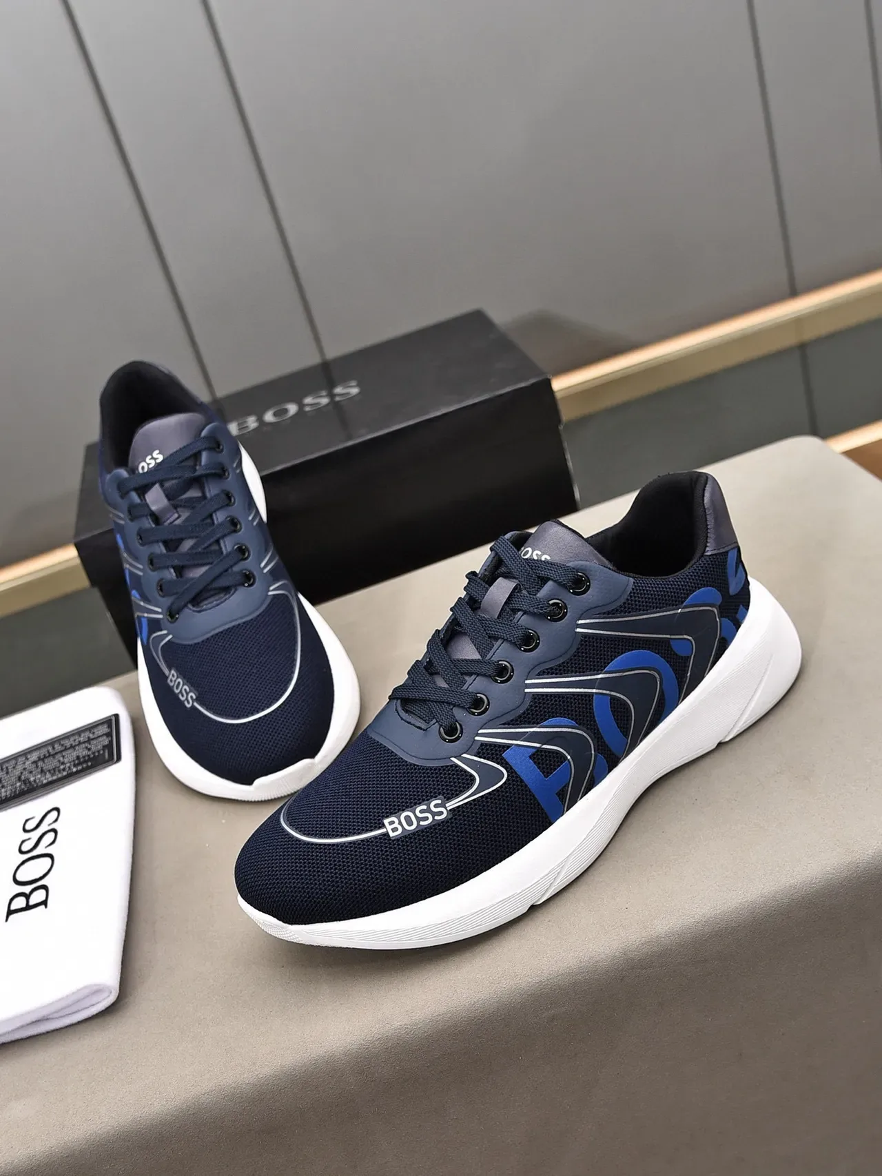 Hugo Boss Navy and Blue Graphic Logo Lifestyle Sneakers 2