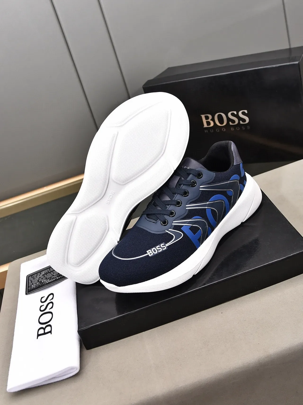Hugo Boss Navy and Blue Graphic Logo Lifestyle Sneakers 6