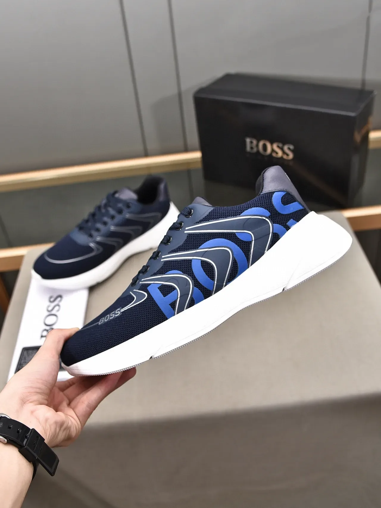 Hugo Boss Navy and Blue Graphic Logo Lifestyle Sneakers 7