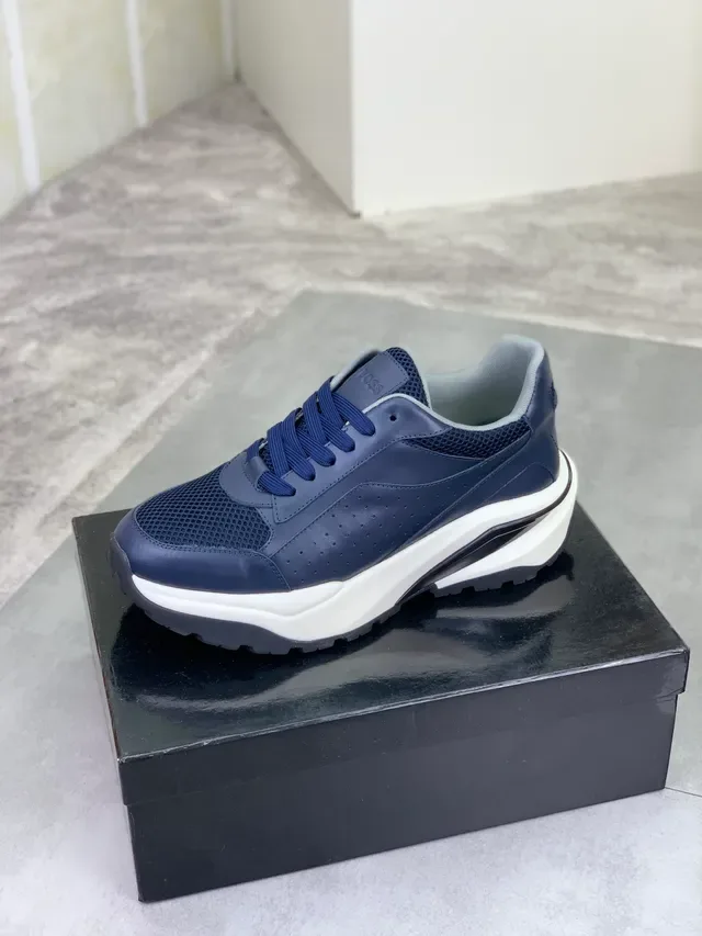 Hugo Boss Navy Blue Leather and Mesh Platform Lifestyle Sneaker 4