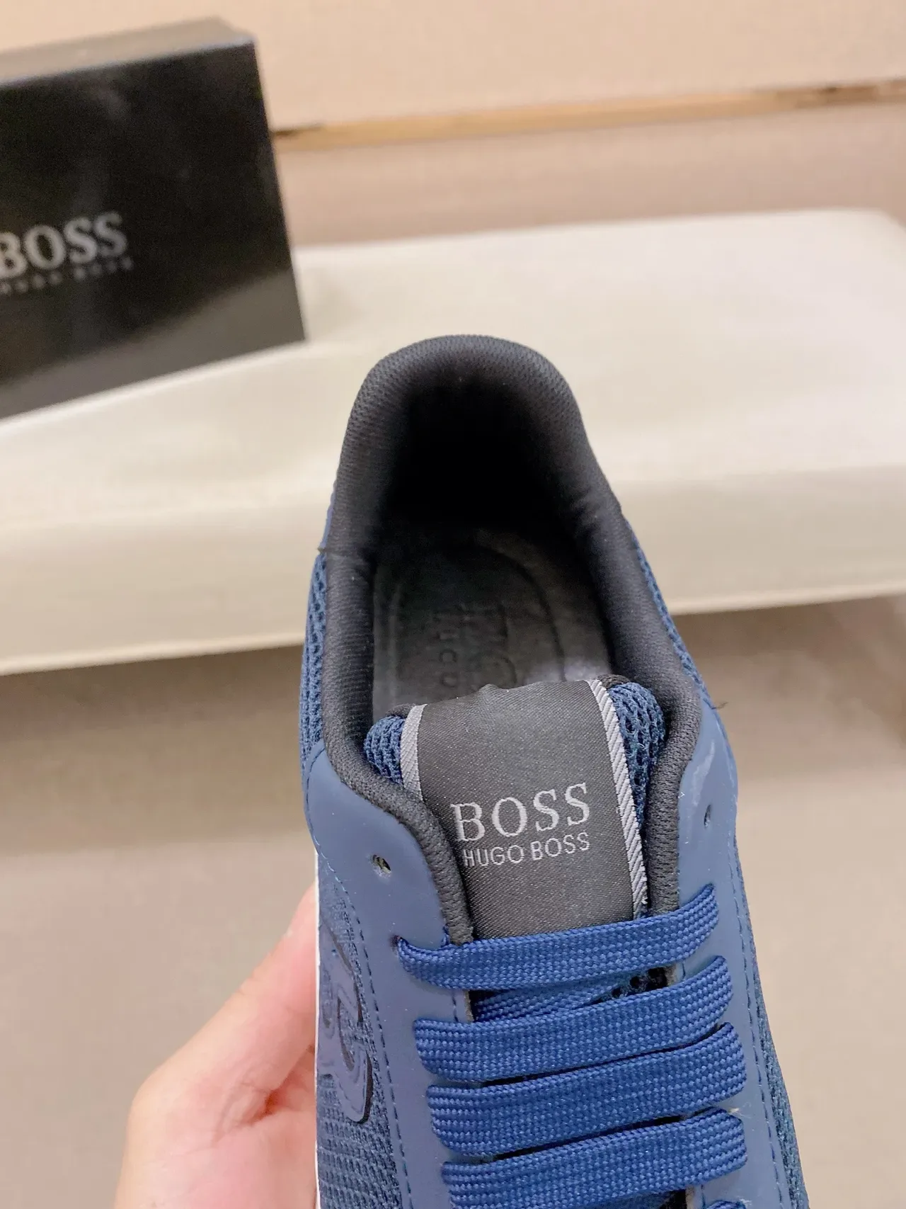 Hugo Boss Navy Mesh and Synthetic Sneaker 4