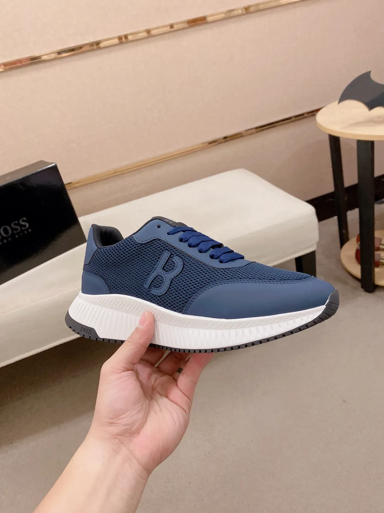 Hugo Boss Navy Mesh and Synthetic Sneaker 5