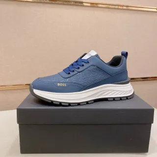 Hugo Boss Navy White Embossed Logo Pattern Chunky Layered Midsole Lifestyle Sneakers
