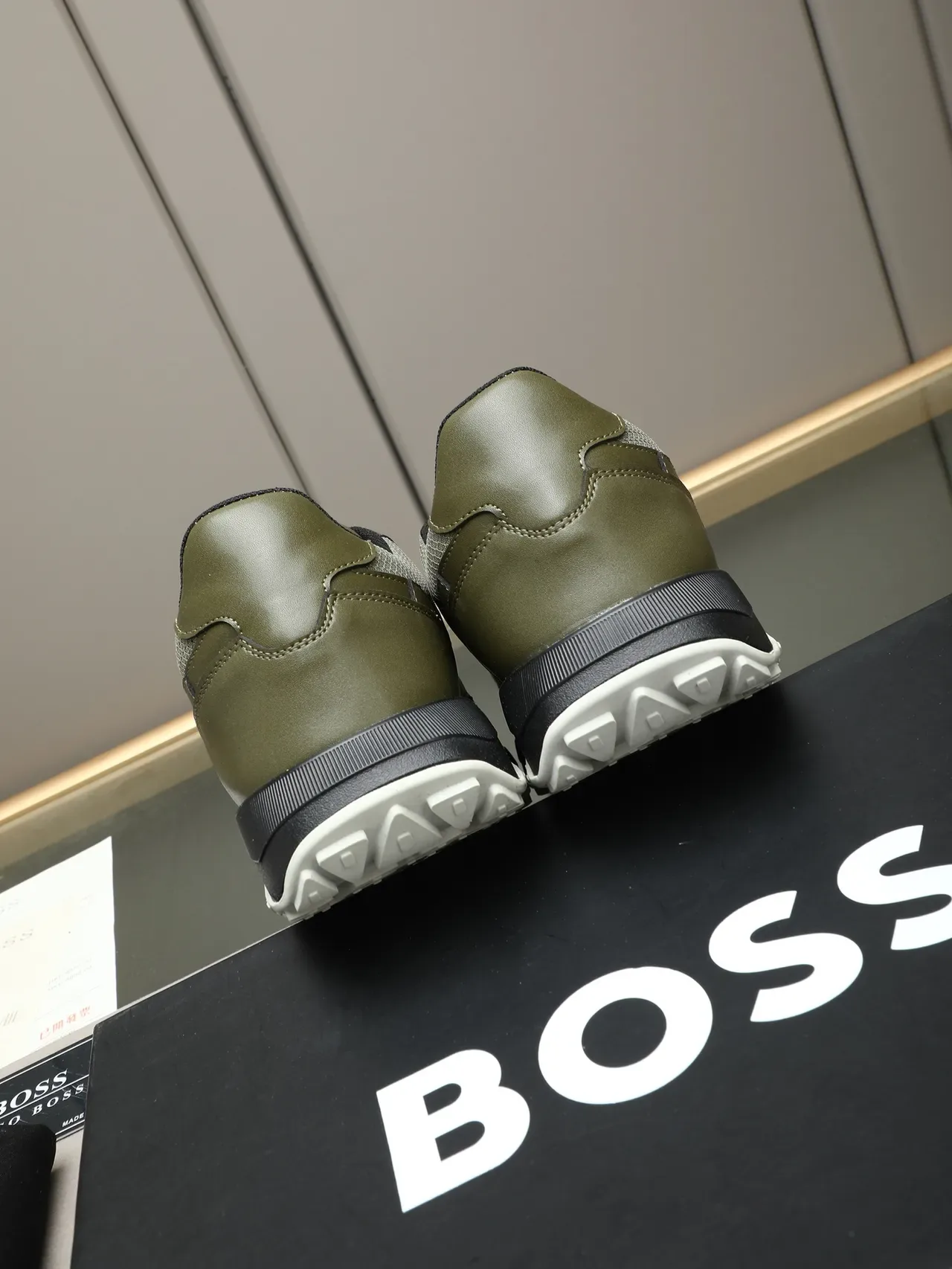 Hugo Boss Olive Green Leather-Mesh Lifestyle Sneaker 3