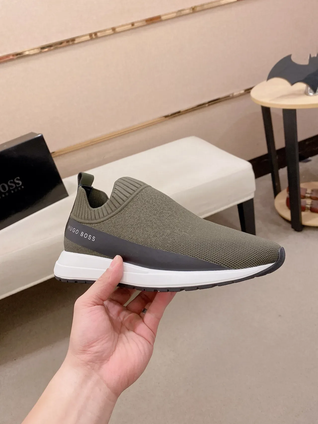 Hugo Boss chaussure slip-on tricotée vert olive sneaker lifestyle 4